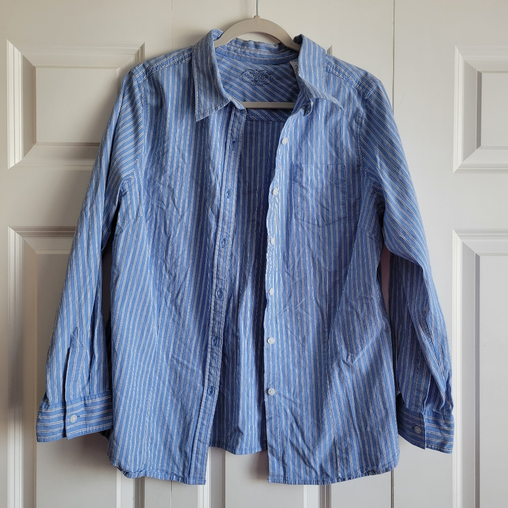 Sag Harbor Womens Plus Size 1X Cototn Blend Striped Button Up